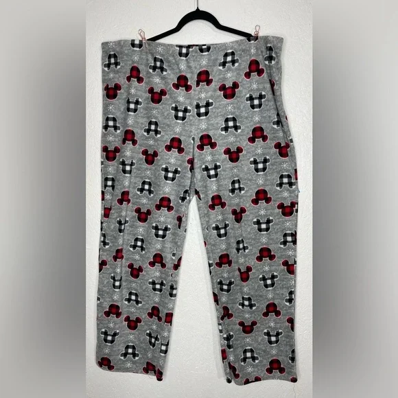 Disney Mickey Mouse Plaid Fleece Pajama Pants Gray Cozy Lounge Sleepwear Size 2X - Picture 2 of 6